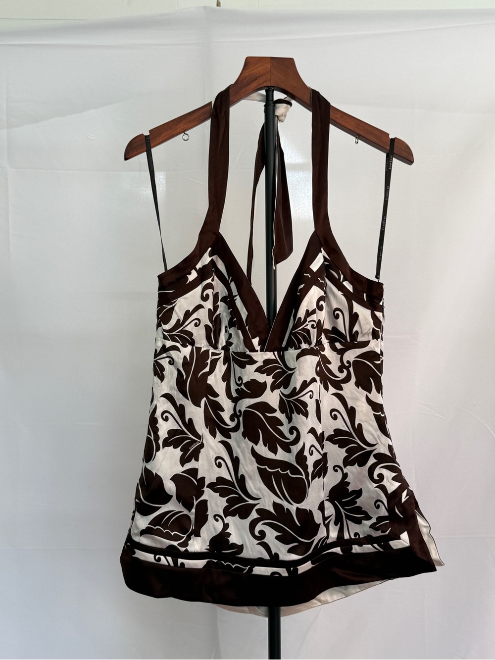 Bebe.  Reversible Women’s Brown and Cream Halter Silk Top - Picture 5 of 6